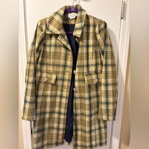 Molly Bracken Yellow and Blue Plaid Trench Coat